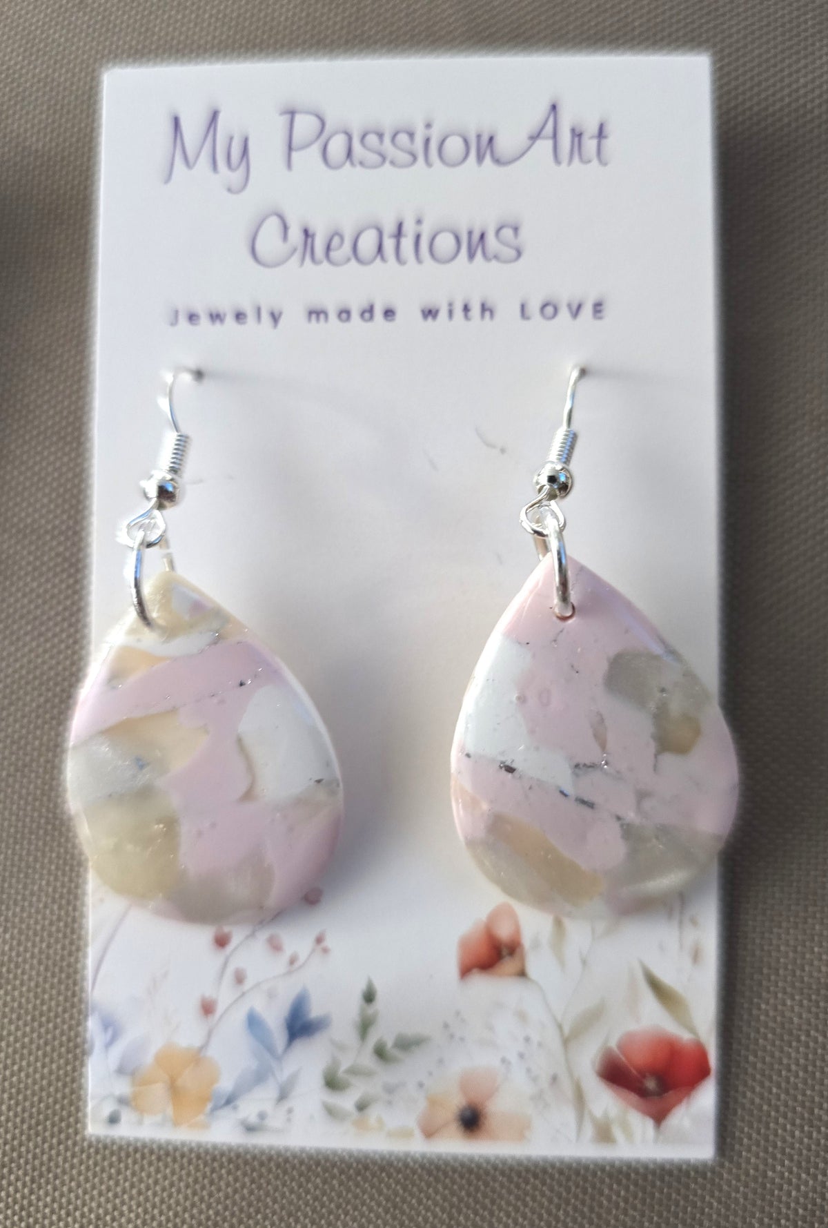 Pastel Gemstone-Inspired Polymer Clay Earrings with Silver Leaf