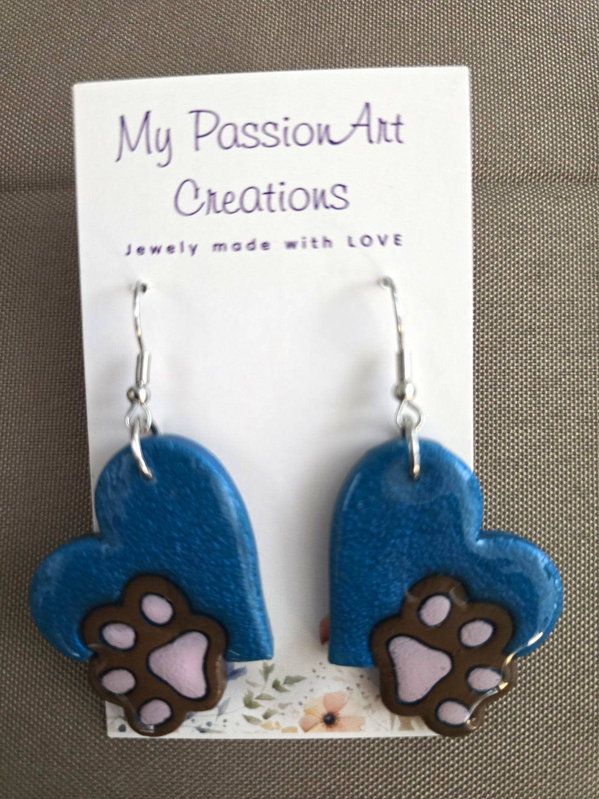 Bright Teal Heart & Dog Paw Dangle Earrings