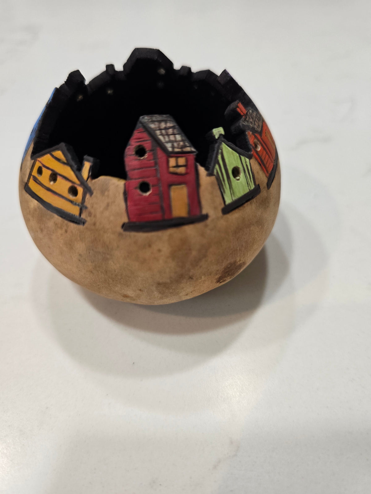 Colorful Birdhouse Village Gourd - Decorative Art