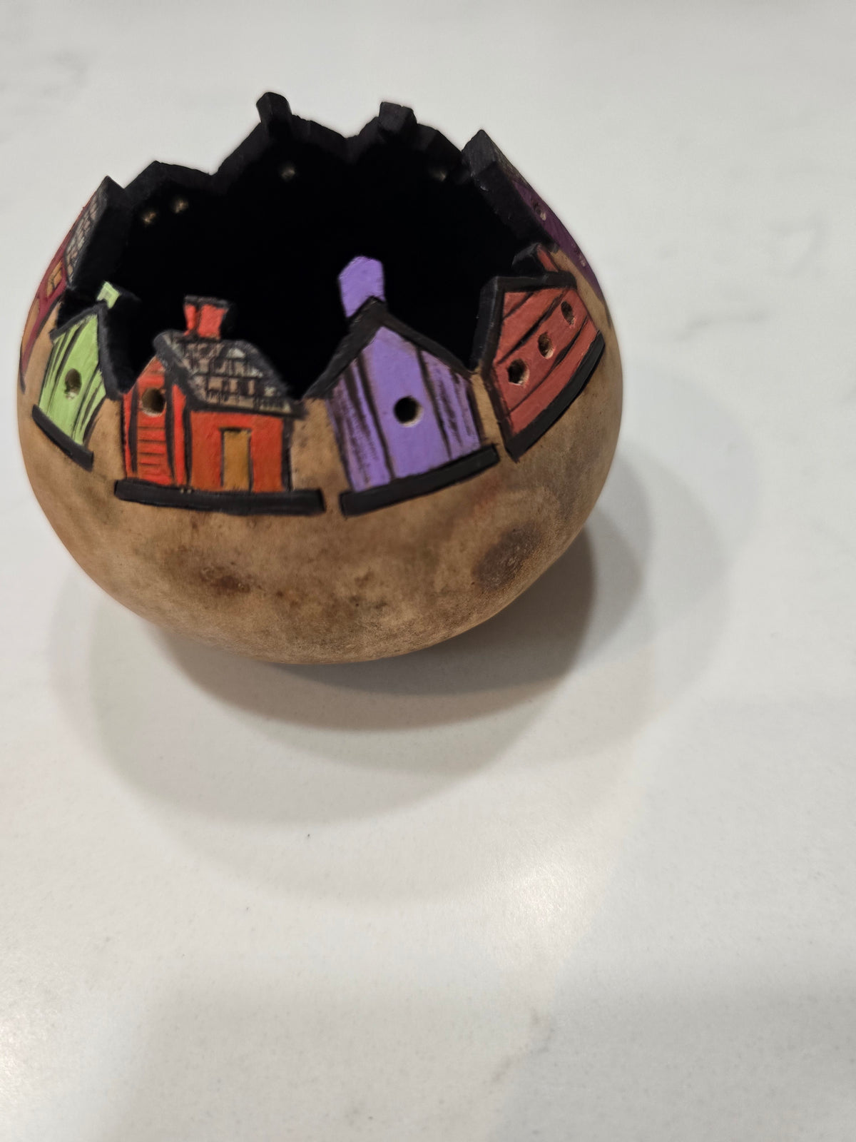 Colorful Birdhouse Village Gourd - Decorative Art