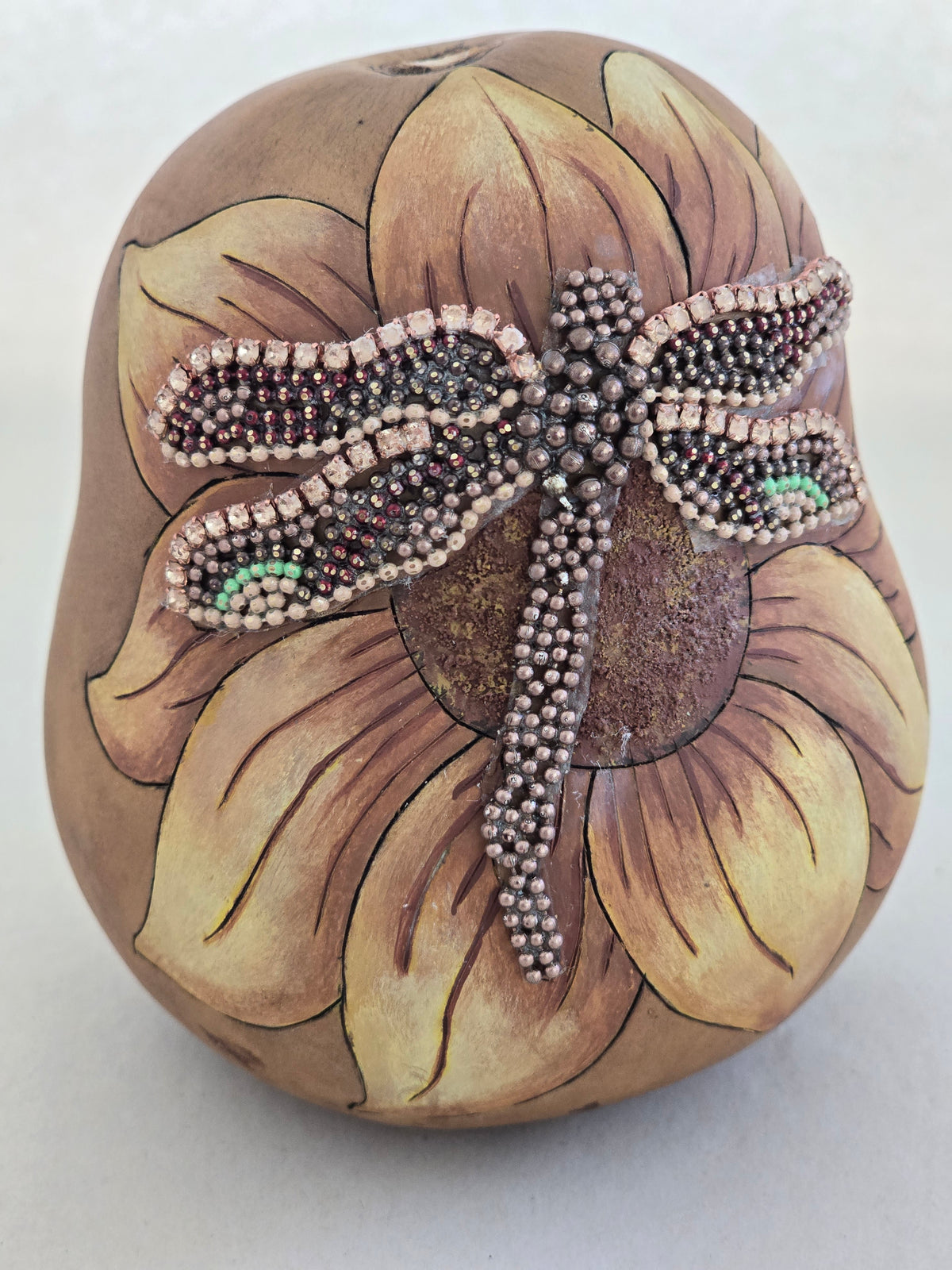 Sunflower & Ball-Chain Dragonfly Gourd - Decorative Art