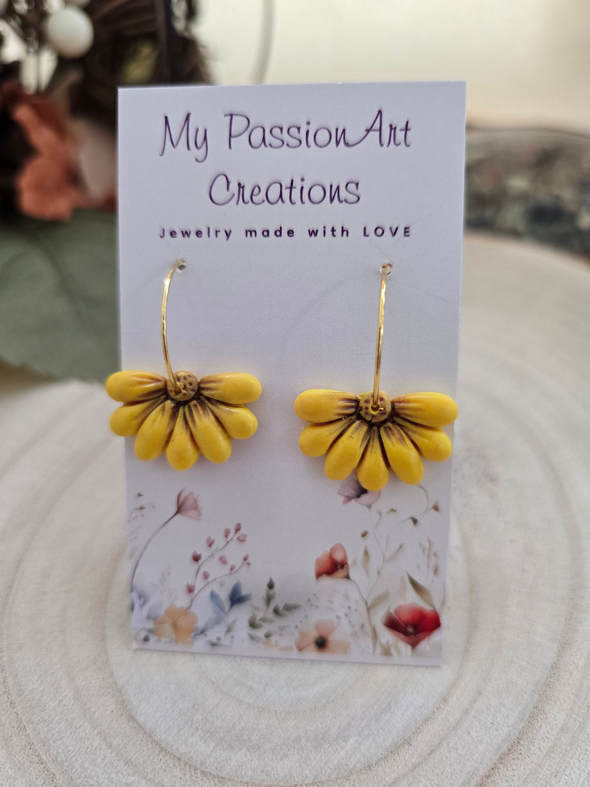 Half-Flower Earrings - Tan, Yellow, Golden Yellow & Mustard Yellow
