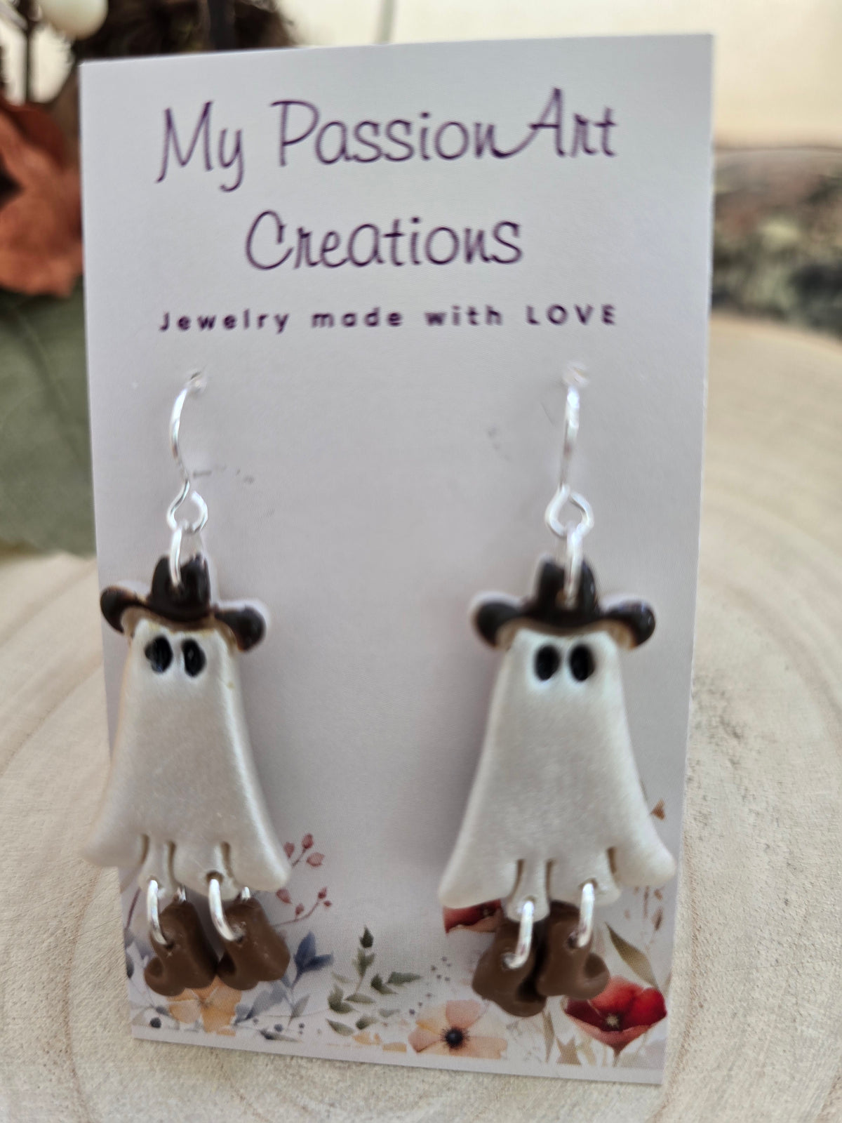 Pearlized Cowboy Ghost Polymer Clay Earrings
