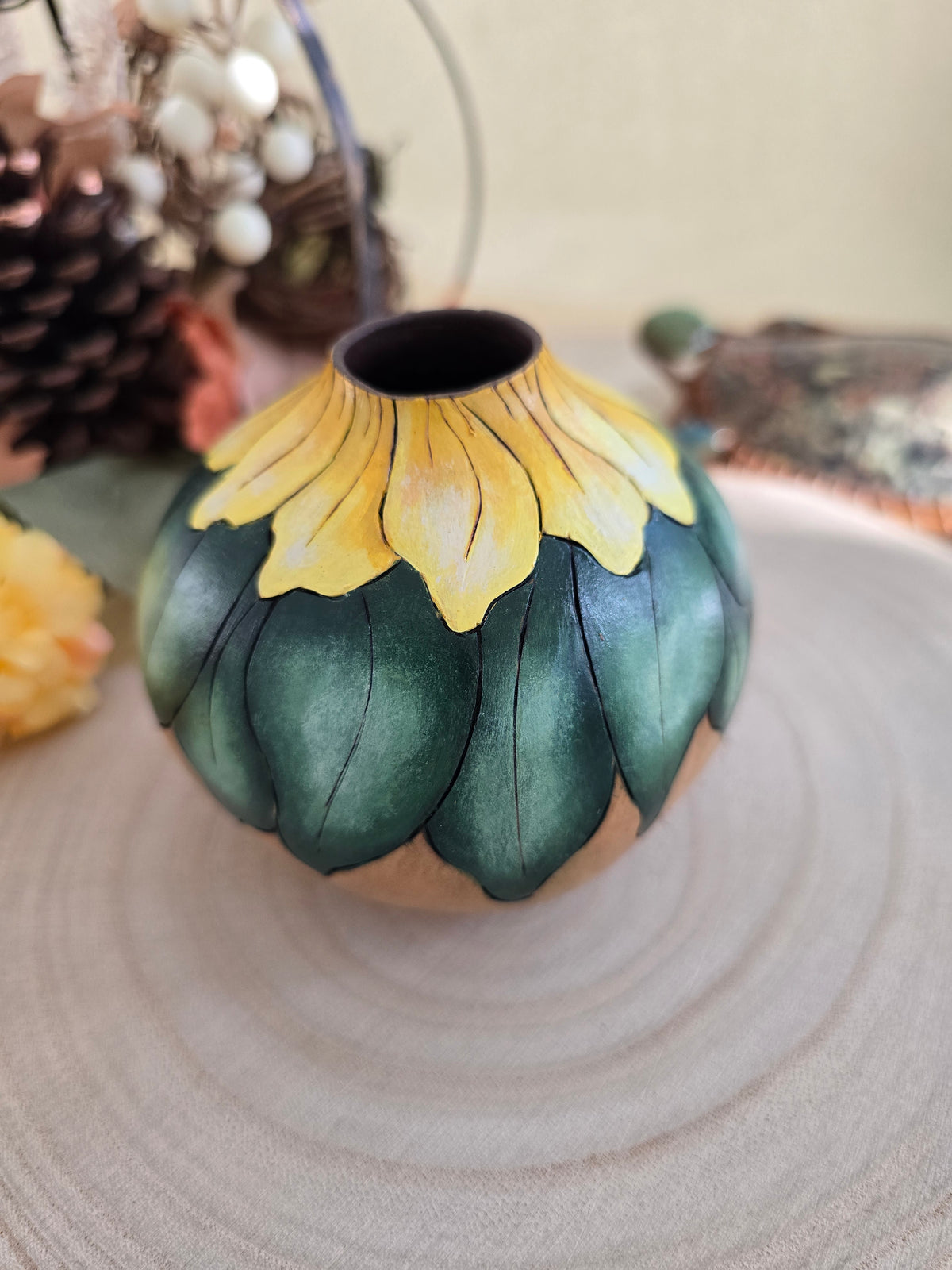 Bright Yellow Sunflower Gourd - Floral Decor