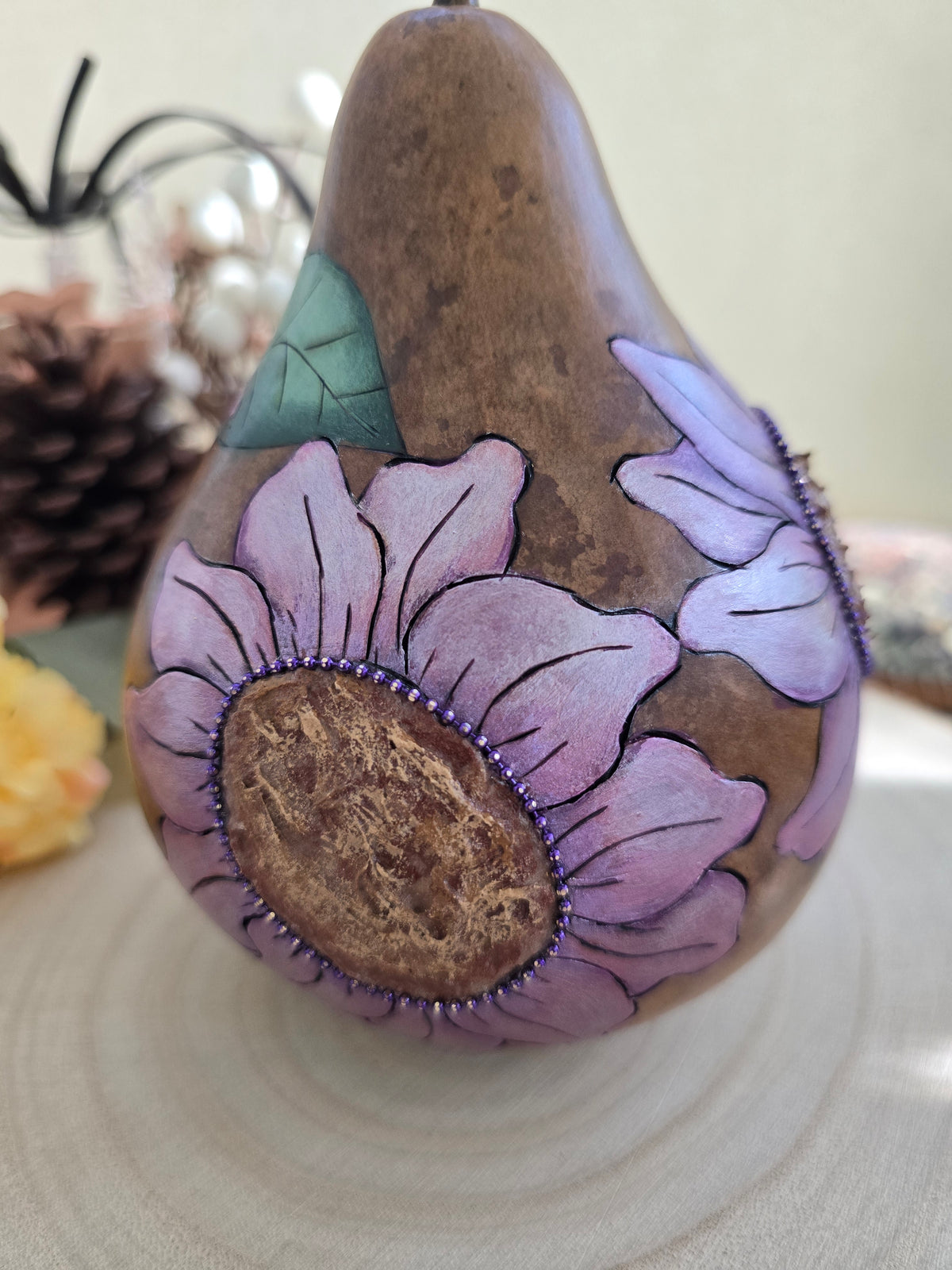 Pearlescent Lavender Sunflower Decorative Gourd