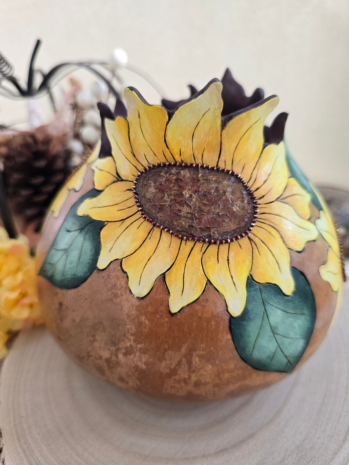 Sunflower Decorative Gourd with Petal-Carved Opening
