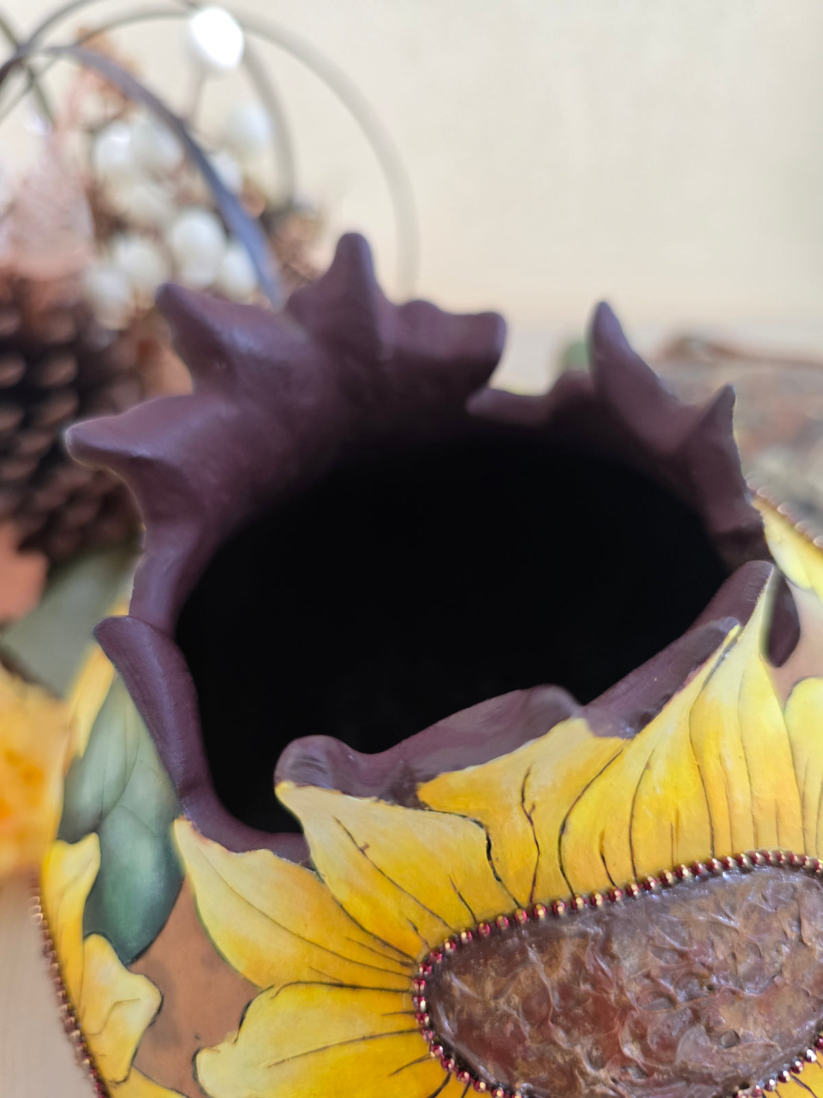 Sunflower Decorative Gourd with Petal-Carved Opening