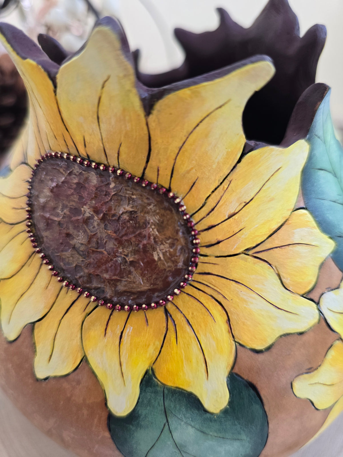 Sunflower Decorative Gourd with Petal-Carved Opening