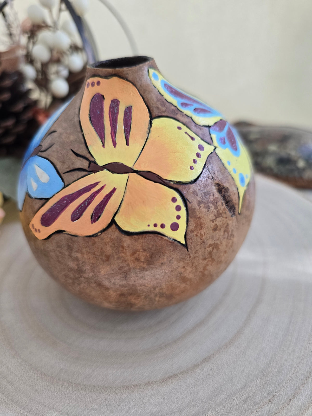 Hand-Painted Butterfly Decorative Gourd