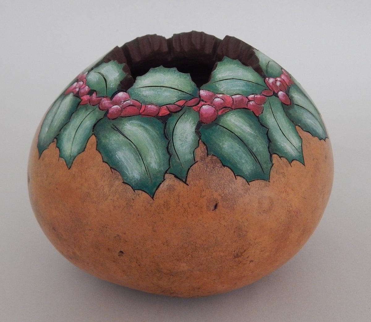 Holly & Red Berry Gourd - Holiday Table Decor