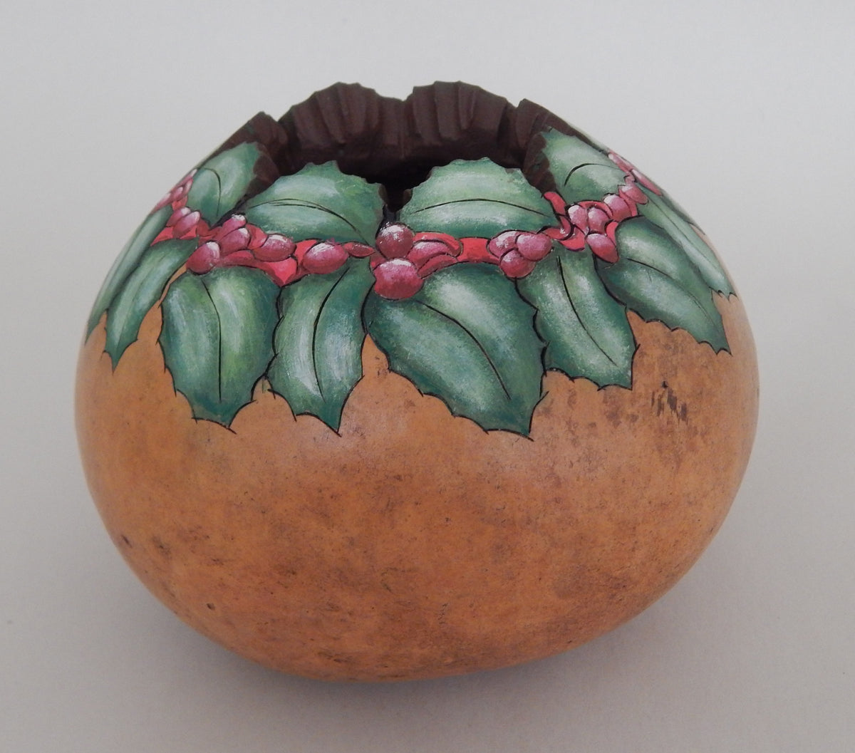 Holly & Red Berry Gourd - Holiday Table Decor