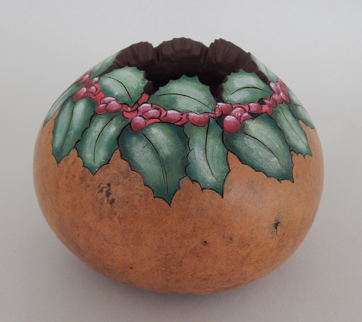 Holly & Red Berry Gourd - Holiday Table Decor
