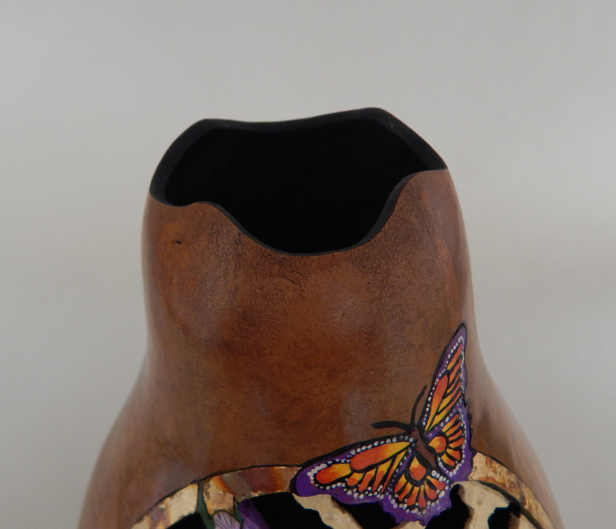 Carved Tiger Lily Gourd with Filigree & Gold Leaf
