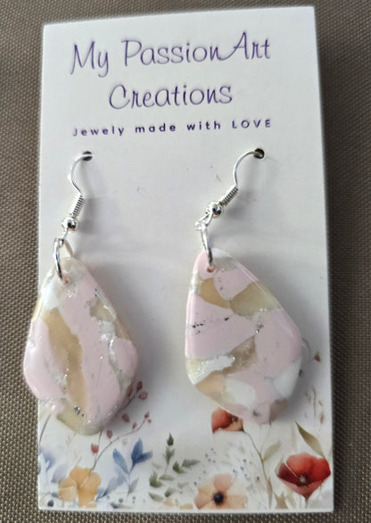 Pastel Gemstone-Inspired Polymer Clay Earrings with Silver Leaf