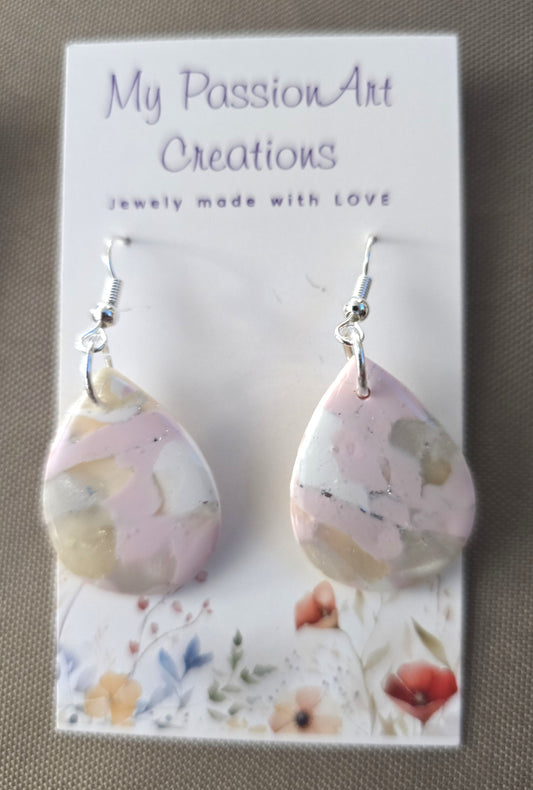 Pastel Gemstone-Inspired Polymer Clay Earrings with Silver Leaf