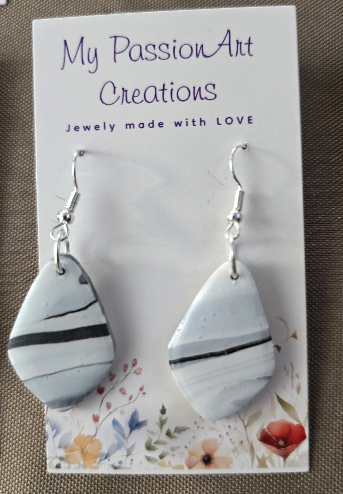 Pearl Grey Marbled Soft Diamond Polymer Clay Earrings