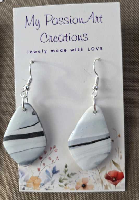 Pearl Grey Marbled Soft Diamond Polymer Clay Earrings