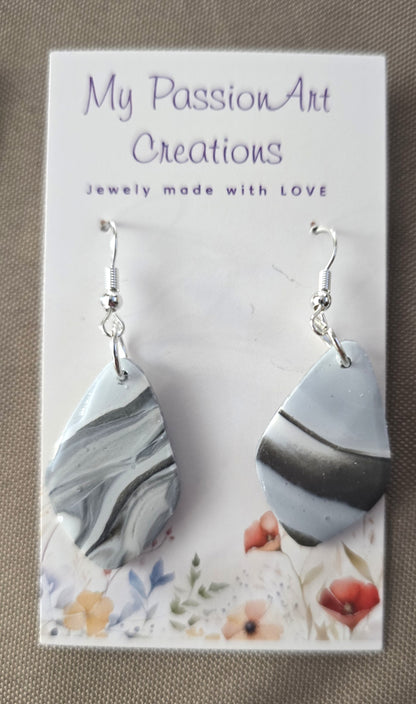 Pearl Grey Marbled Soft Diamond Polymer Clay Earrings