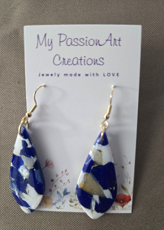 Gemstone-Inspired Polymer Clay Earrings with Gold Leaf