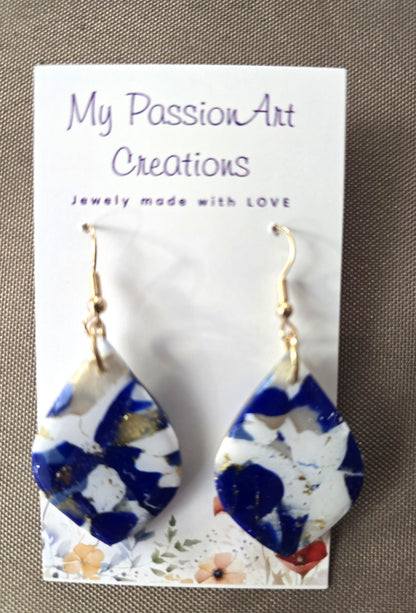 Gemstone-Inspired Polymer Clay Earrings with Gold Leaf