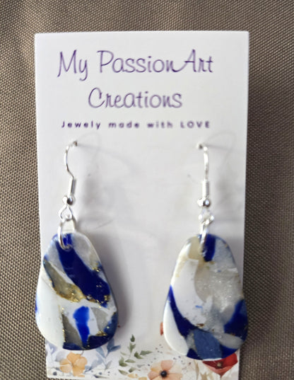 Gemstone-Inspired Polymer Clay Earrings with Gold Leaf