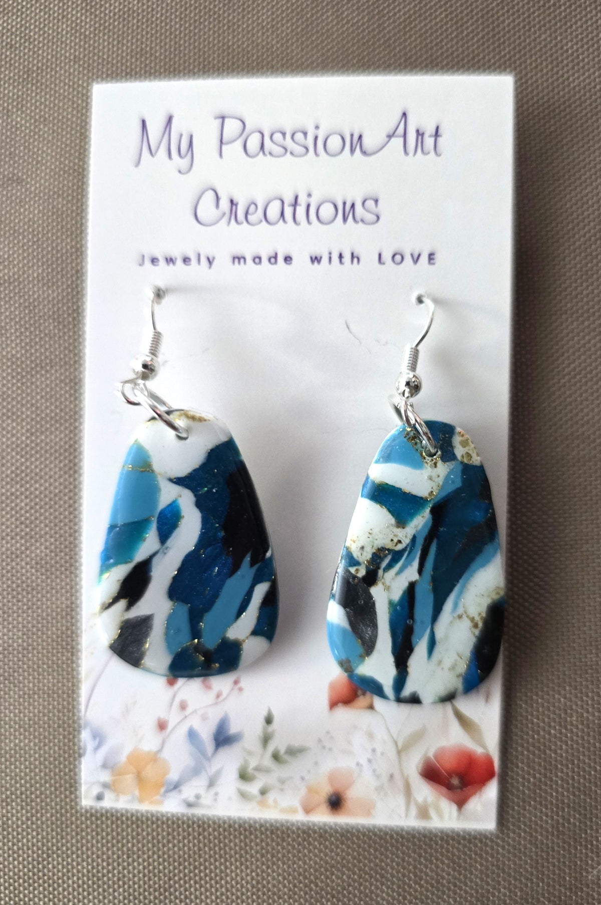 Turquoise & Pearl Gemstone-Inspired Polymer Clay Earrings with Gold Leaf