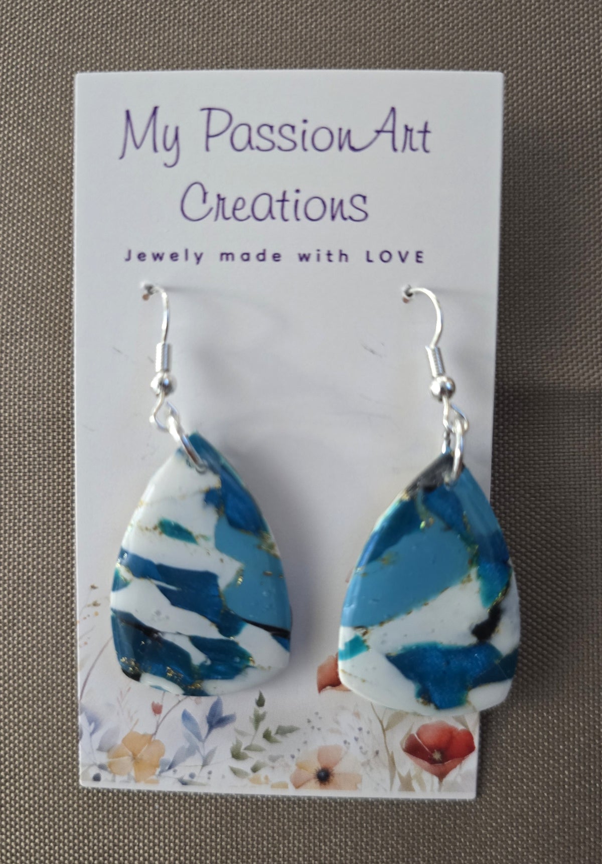 Turquoise & Pearl Gemstone-Inspired Polymer Clay Earrings with Gold Leaf