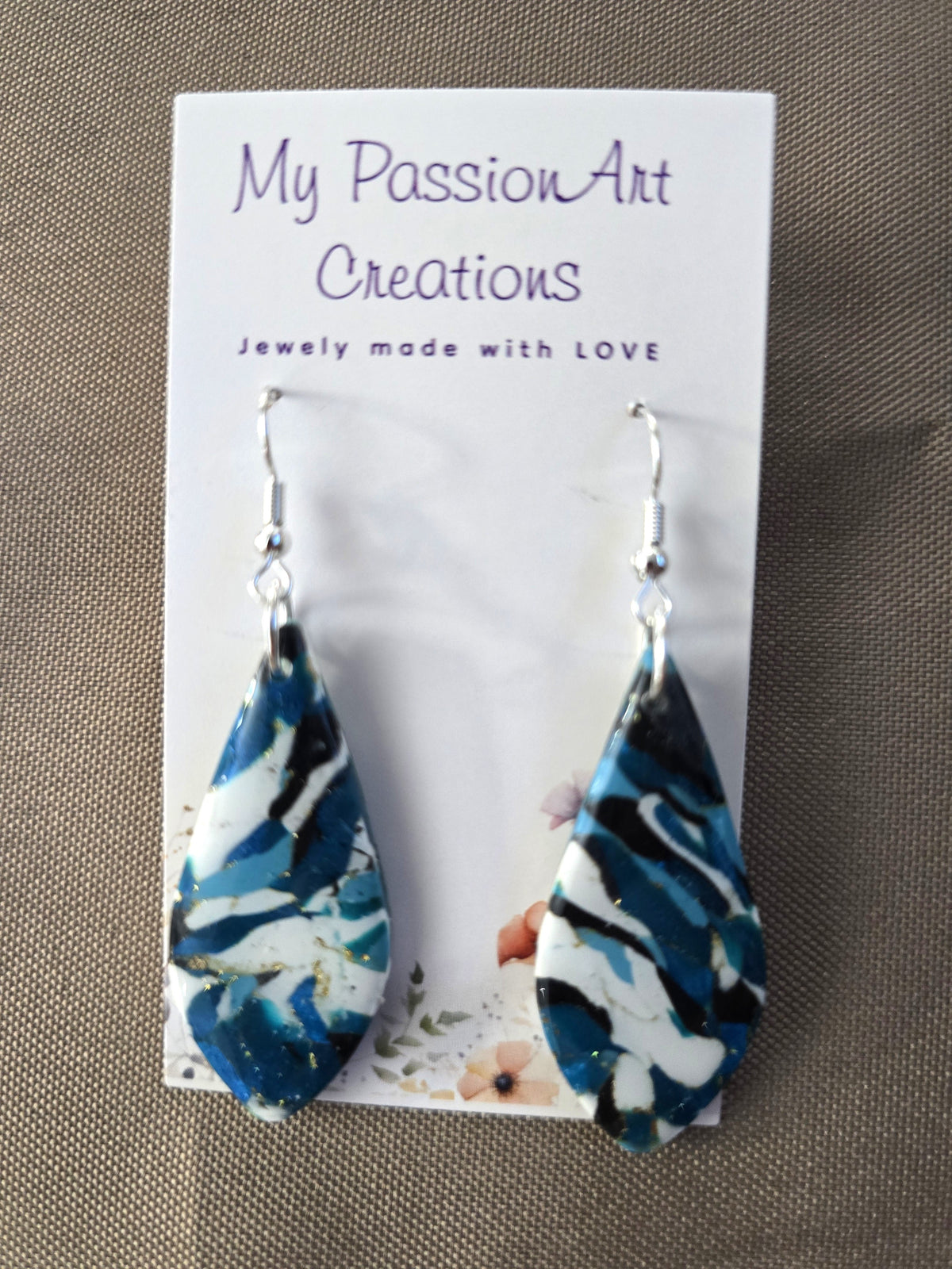 Turquoise & Pearl Gemstone-Inspired Polymer Clay Earrings with Gold Leaf