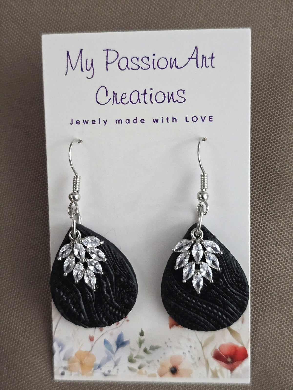 Textured Teardrop Earrings with Faceted Leaf Charms - Gold or Silver