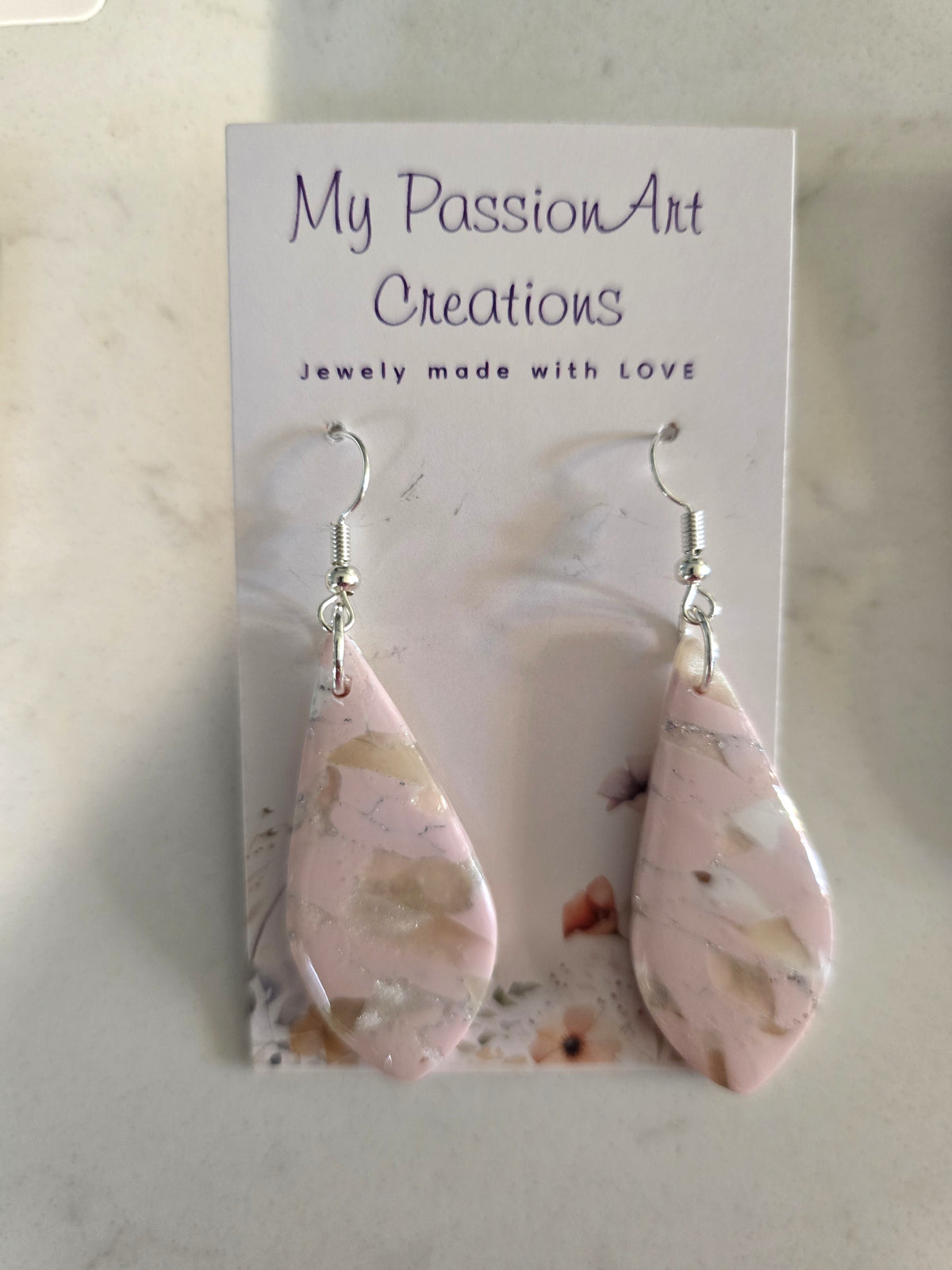 Pastel Gemstone-Inspired Polymer Clay Earrings with Silver Leaf