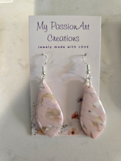 Pastel Gemstone-Inspired Polymer Clay Earrings with Silver Leaf