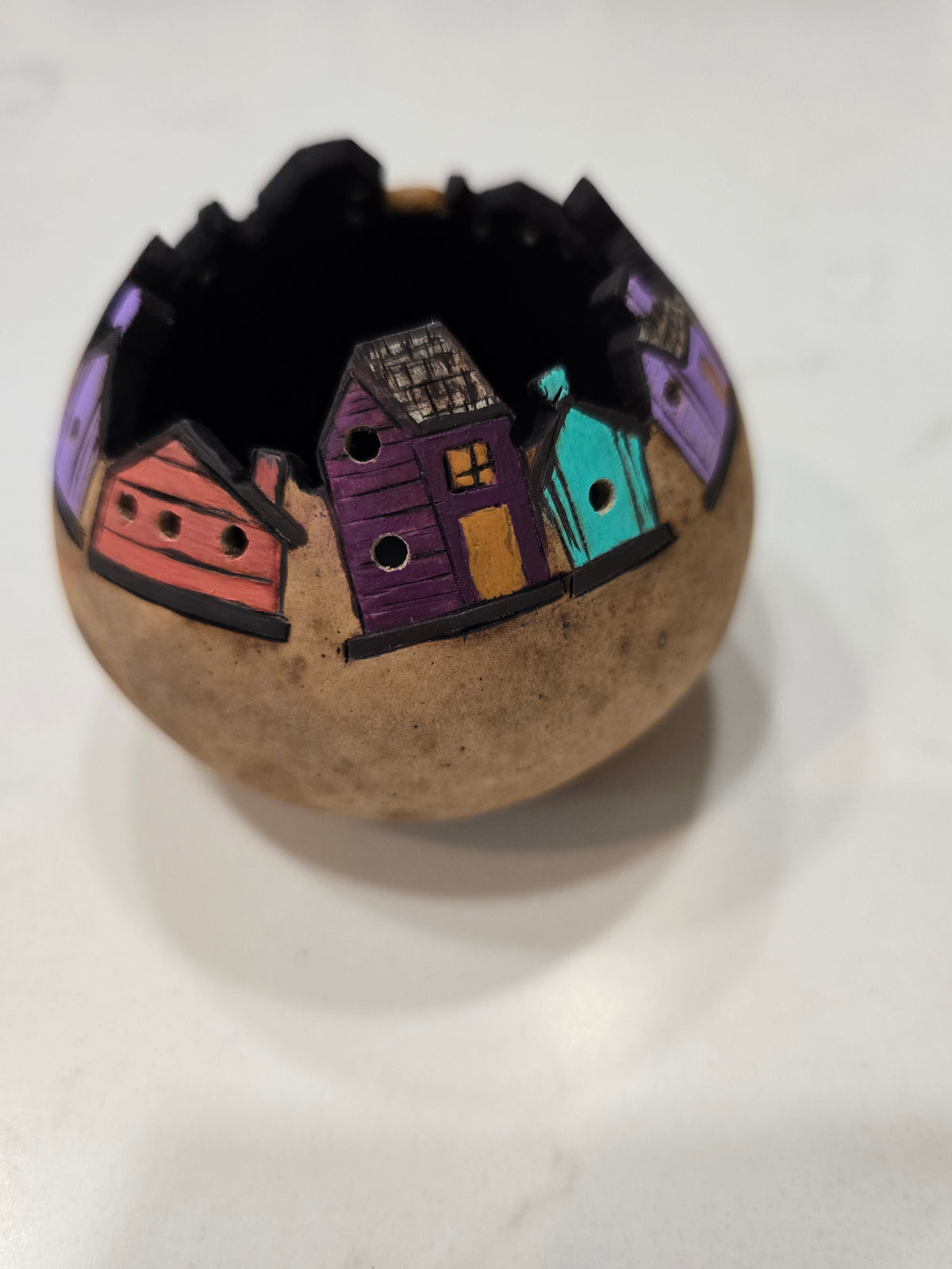 Colorful Birdhouse Village Gourd - Decorative Art