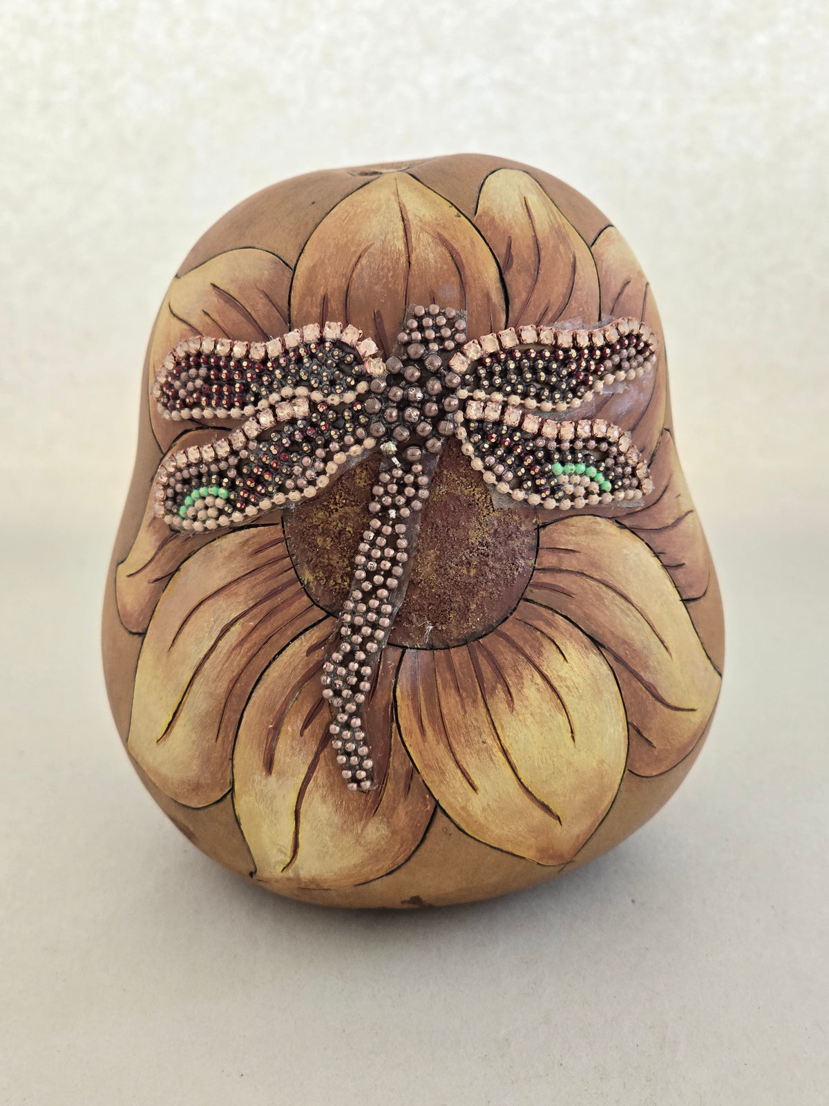 Sunflower & Ball-Chain Dragonfly Gourd - Decorative Art
