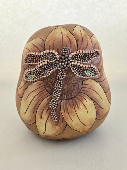 Sunflower & Ball-Chain Dragonfly Gourd - Decorative Art
