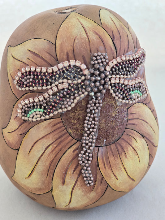 Sunflower & Ball-Chain Dragonfly Gourd - Decorative Art