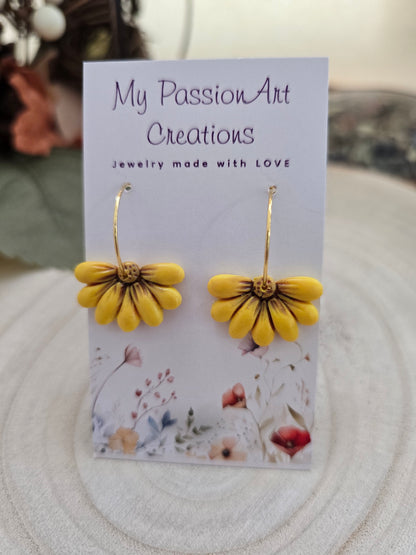 Half-Flower Earrings - Tan, Yellow, Golden Yellow & Mustard Yellow