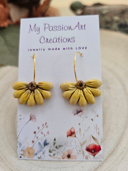 Half-Flower Earrings - Tan, Yellow, Golden Yellow & Mustard Yellow