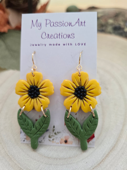 Yellow Flower & Leaf Earrings