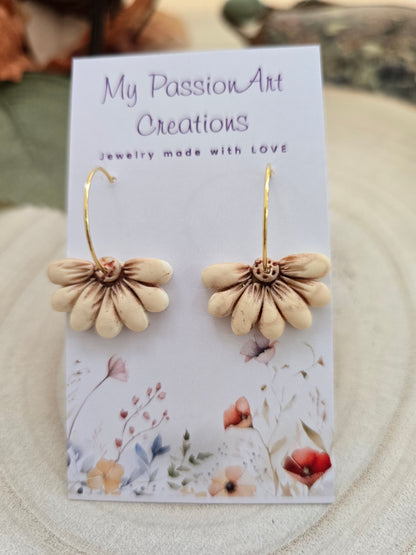 Half-Flower Earrings - Tan, Yellow, Golden Yellow & Mustard Yellow