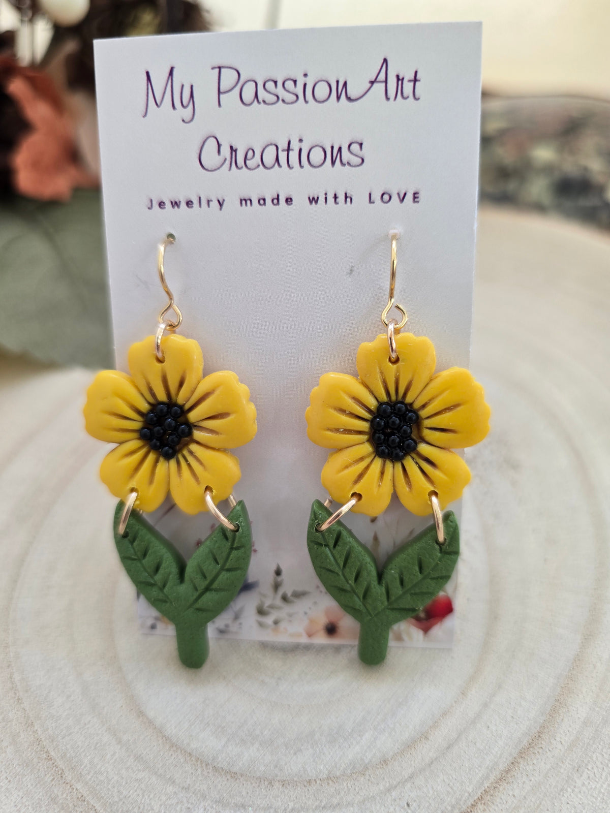 Yellow Flower & Leaf Earrings