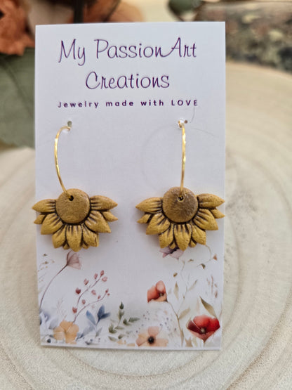 Half-Sunflower Polymer Clay Earrings
