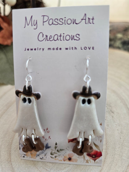 Pearlized Cowboy Ghost Polymer Clay Earrings