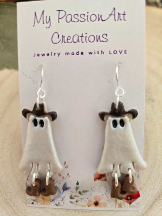 Pearlized Cowboy Ghost Polymer Clay Earrings
