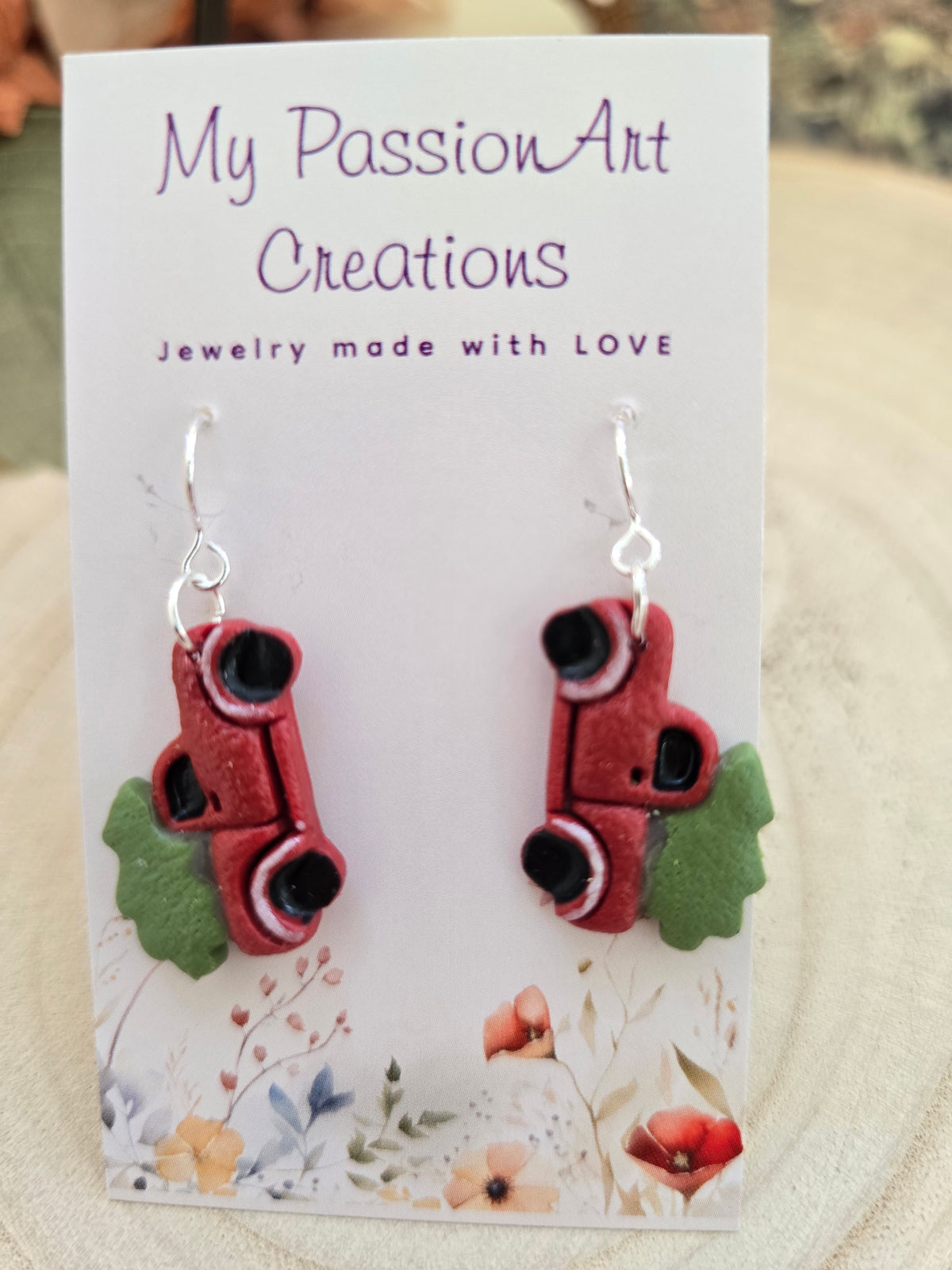 Polymer Clay Earrings — Christmas Truck | Red, Green & Silver