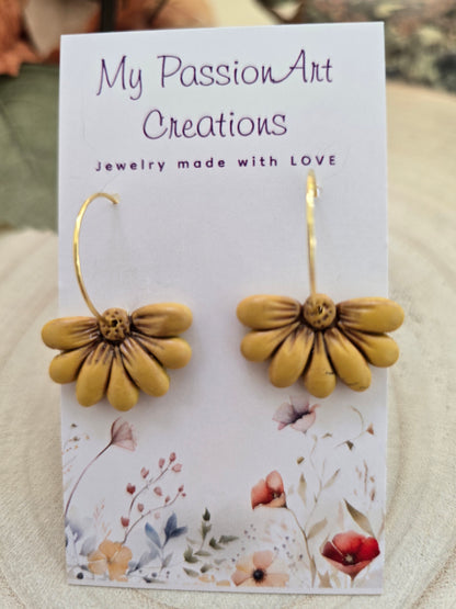 Half-Flower Earrings - Tan, Yellow, Golden Yellow & Mustard Yellow