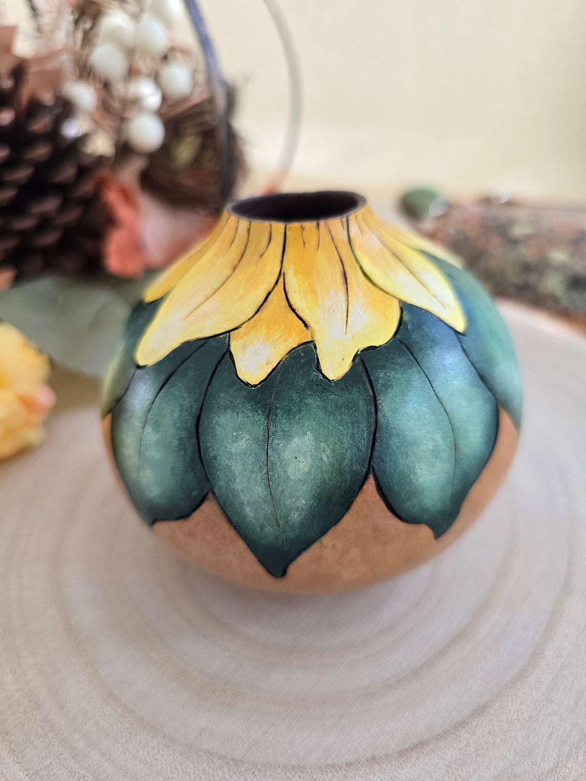 Bright Yellow Sunflower Gourd - Floral Decor