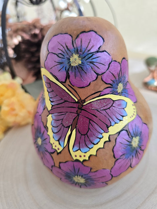 Butterfly & Floral Wreath Decorative Gourd