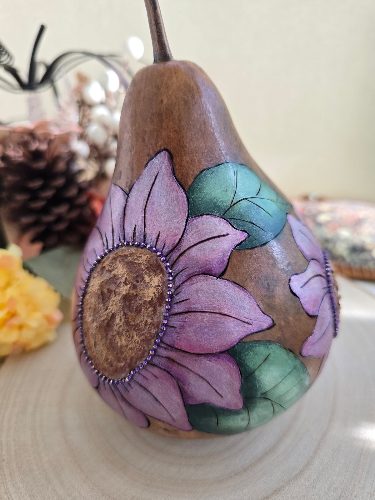 Pearlescent Lavender Sunflower Decorative Gourd