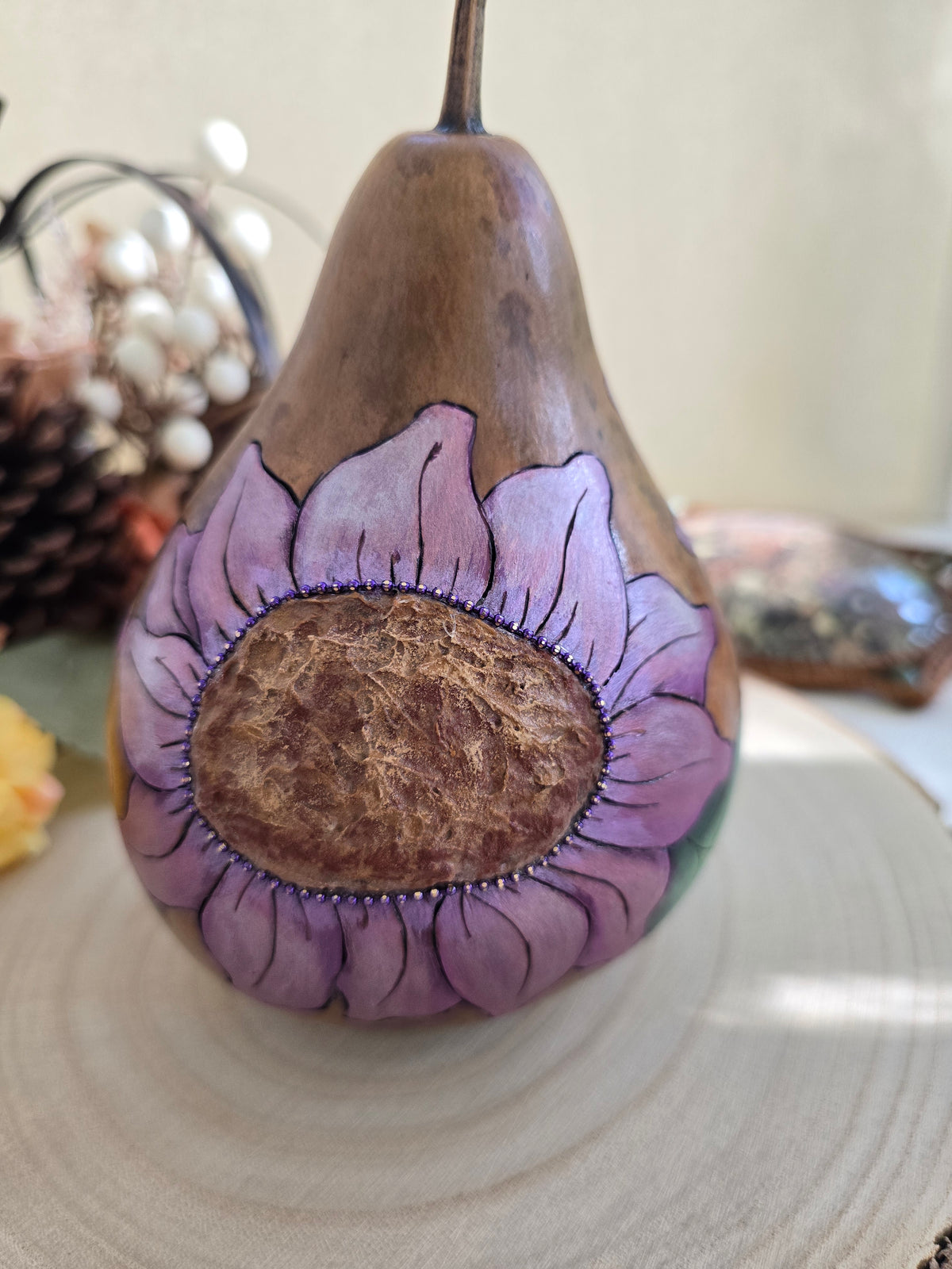 Pearlescent Lavender Sunflower Decorative Gourd