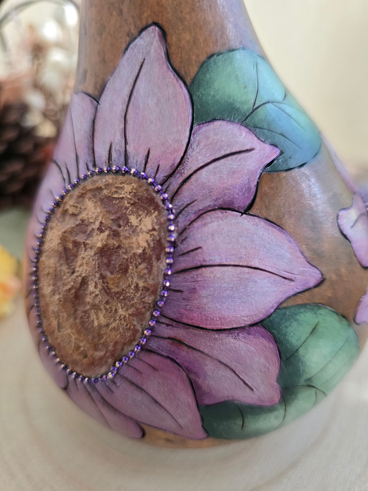 Pearlescent Lavender Sunflower Decorative Gourd